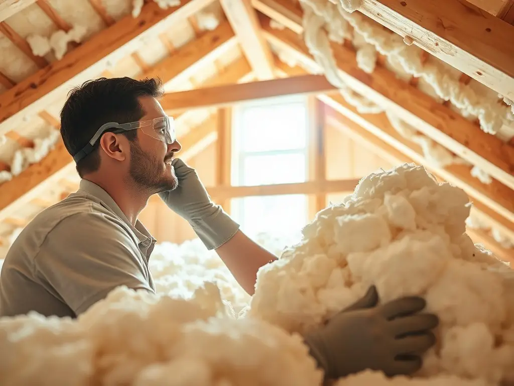 A technician using specialized equipment to extract old insulation from a home, wearing protective gear and ensuring a clean and thorough process.